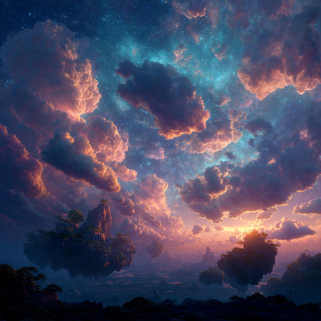 Fantasy landscape with mountains and clouds. Elements of this image furnished by NASAの素材