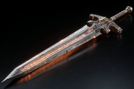 Medieval sword on a black background. 3d illustration. High resolution image.の素材