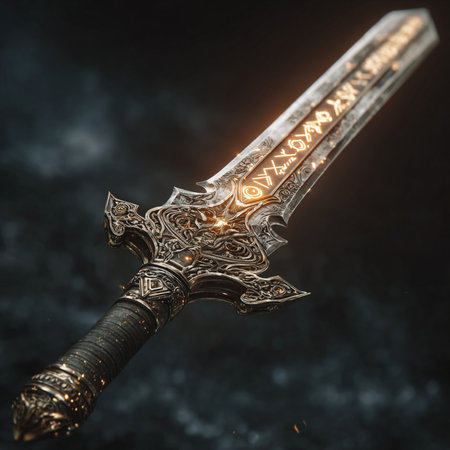 Medieval sword on a dark background. Medieval weapon. Close-up.の素材