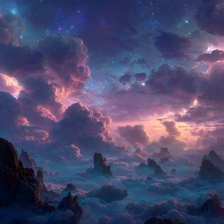 Fantasy alien planet. Mountain and sky with clouds. 3D illustrationsの素材