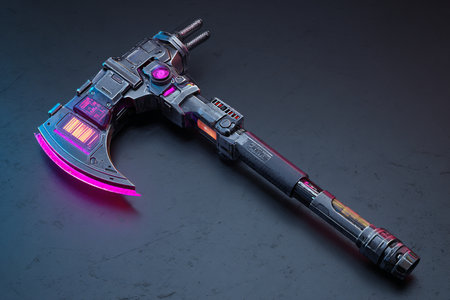 Close up of medieval sword on dark background. 3d rendering.の素材