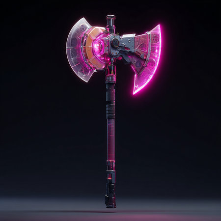 Futuristic battle ax on a black background. 3d renderingの素材