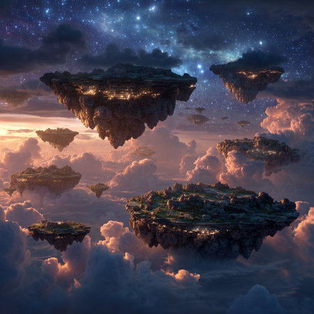 Fantasy alien planet in the sky. 3D illustrations. Elements of this image furnished by NASAの素材