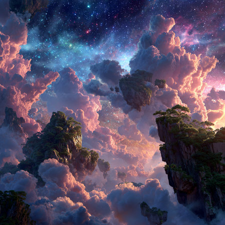Fantastic night sky with clouds and stars. 3D renderingの素材