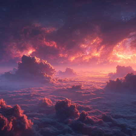 Fantasy landscape with clouds and sky. 3d render illustration.の素材