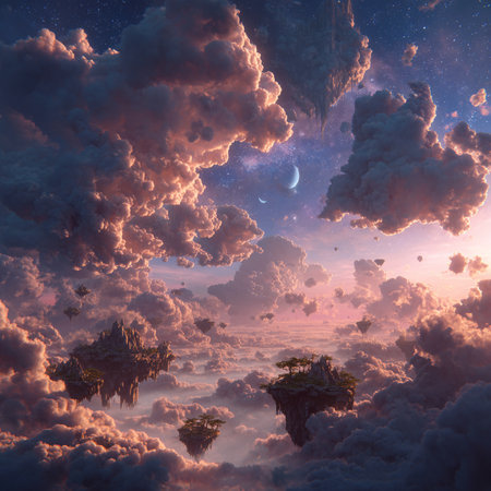 Fantasy alien planet. Mountain in the clouds. 3D illustrationsの素材