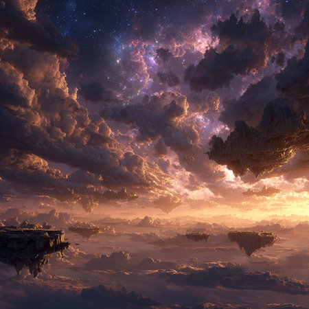 Fantasy alien planet. Mountain and sky with clouds. 3D illustrationsの素材