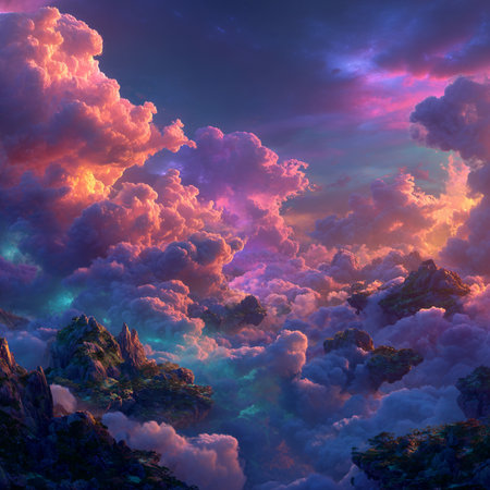 Fantasy landscape with clouds and sky. 3d illustration. Computer generated image.の素材