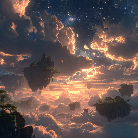 Fantasy landscape with beautiful sky and clouds. 3D illustrations.の素材