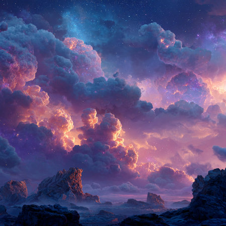 Fantasy alien planet. Mountain and sky. 3D illustrations.の素材