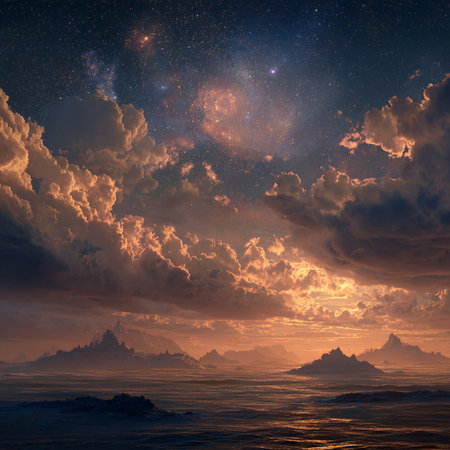 Fantasy alien planet. Mountain and sky. 3D illustrations.の素材