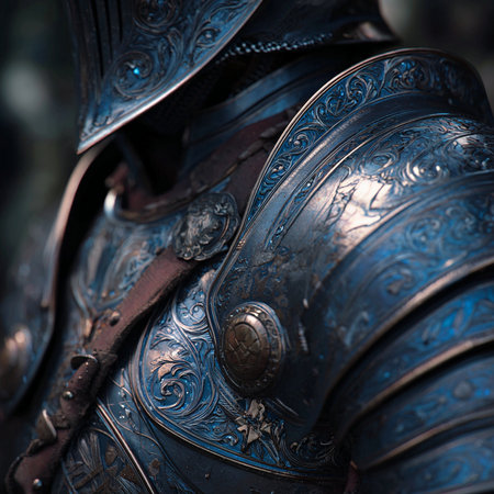 Close-up of a medieval knight's armor. Selective focus.の素材