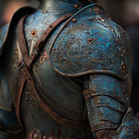 Armor of the medieval knight. Metal protection of the soldier against the weapon of the opponentの素材