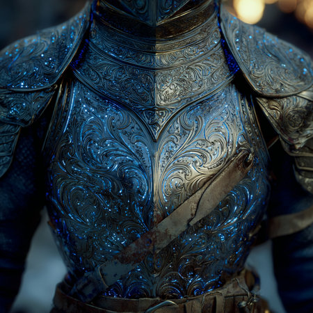 Close-up portrait of a medieval knight in armor and armor.の素材