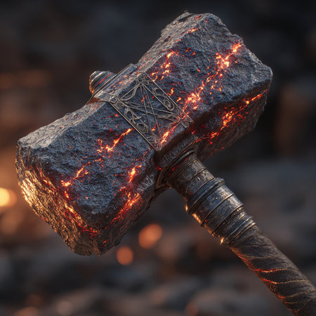 Close-up of an ax with a fire on the background.の素材