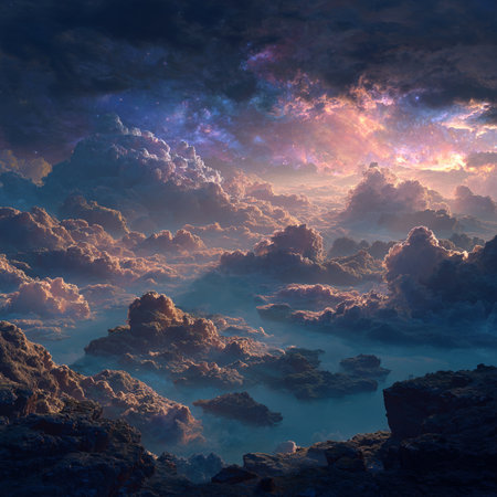 Fantasy clouds in the sky. 3D illustrations. Computer generated image.の素材