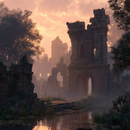 Mysterious ruins of the temple complex Angkor Wat in Cambodiaの素材