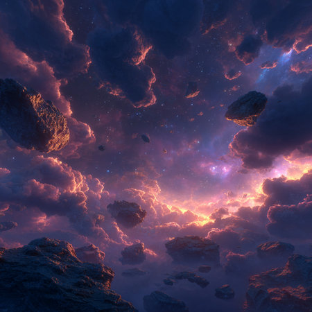 Fantasy alien planet. Colorful nebula. 3D renderingの素材