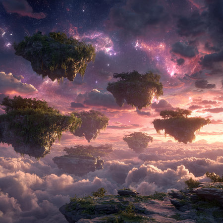 Fantasy landscape with island in the clouds. Elements of this image furnished by NASAの素材
