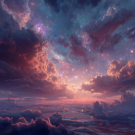 Fantasy alien planet. Mountain and sky with clouds. 3D illustrationsの素材