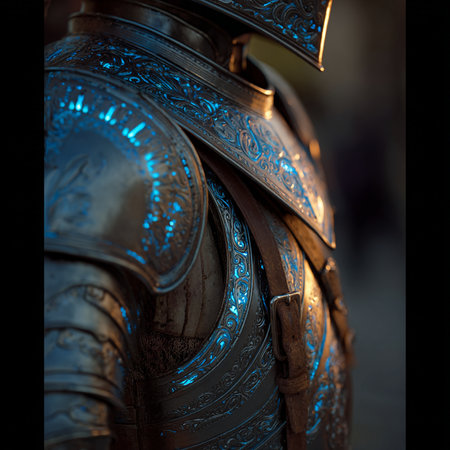 Close-up of medieval armor. Medieval period. Selective focus.の素材