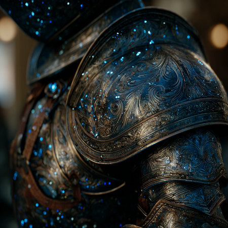 Close-up of the armor of a medieval knight in armor.の素材