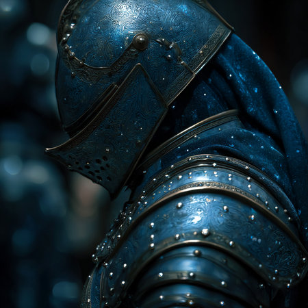 Close-up of a medieval knight's armor. Selective focus.の素材