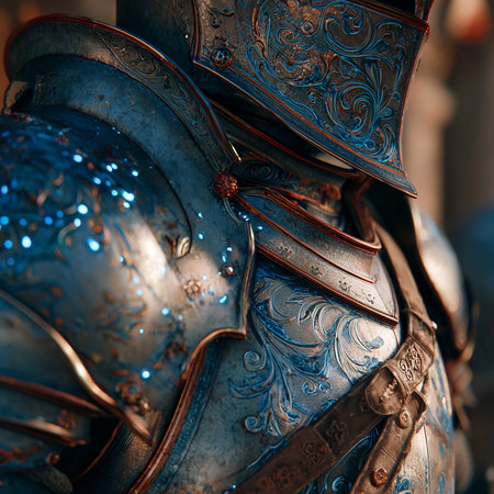 Armor of the medieval knight. Metal protection of the soldier against the weapon of the opponentの素材