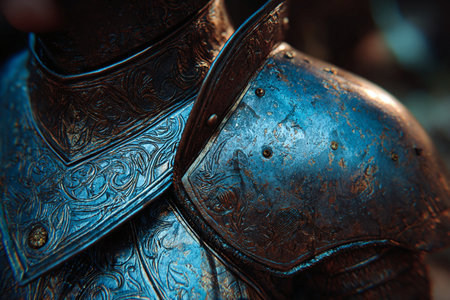 Medieval armor close-up. Metal armor of the medieval knight.の素材