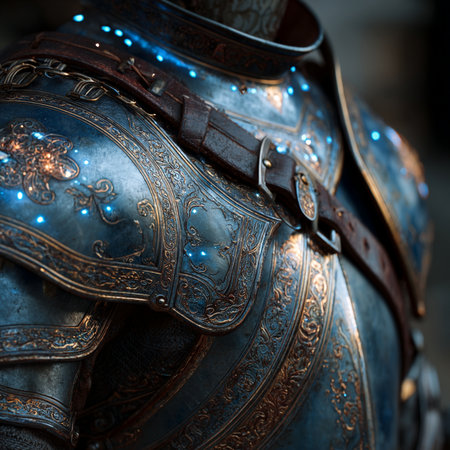 Close-up of the armor of the medieval knight. Details of the armor of the medieval knight.の素材