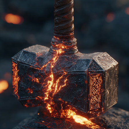 Close-up of a stone crusher in a forge with a burning flameの素材