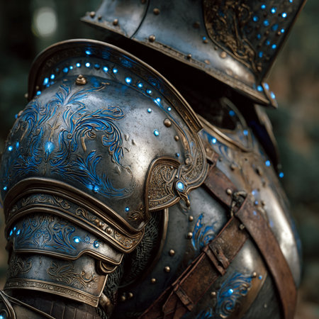 Knights armor close-up. Metal armor of the medieval knight.の素材