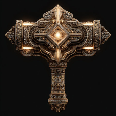 Cross of Jesus Christ with light on black background. 3d renderingの素材