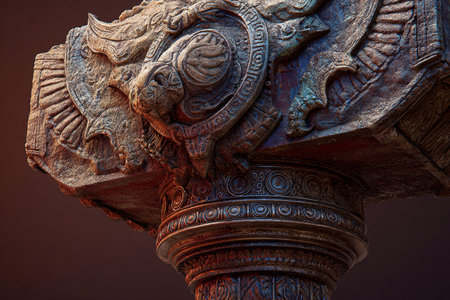 Close up detail of an ancient greek column with a lion head.の素材