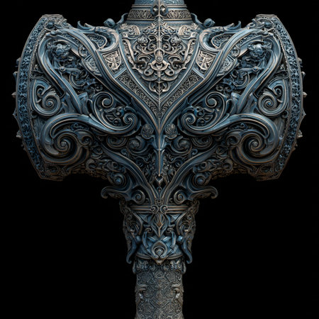 3d illustration of a wooden cross decorated with patterns on a black backgroundの素材