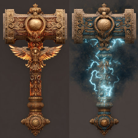 3D illustration of an ancient wooden cross with a golden angel wings.の素材