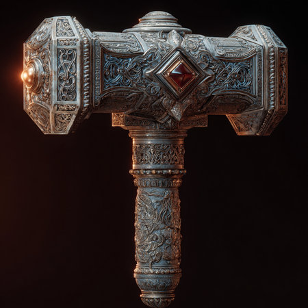 Medieval battle ax isolated on black background. 3d illustration.の素材