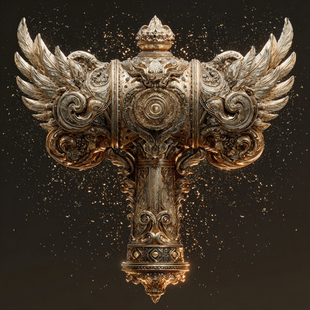 Vintage winged object on a dark background. 3d renderの素材