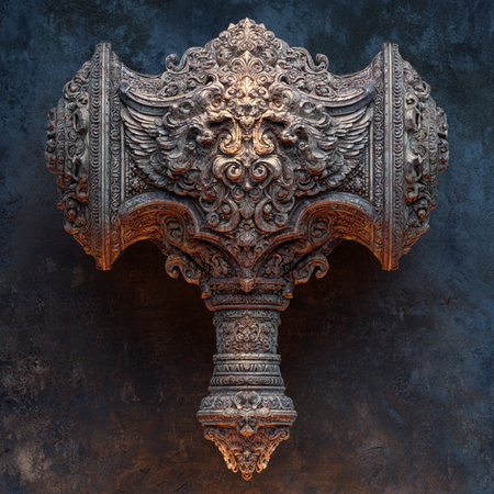 Thai style carved wood carving on the wall with copy space.の素材