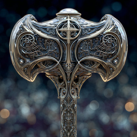 3D illustration of a Celtic cross over a bokeh backgroundの素材