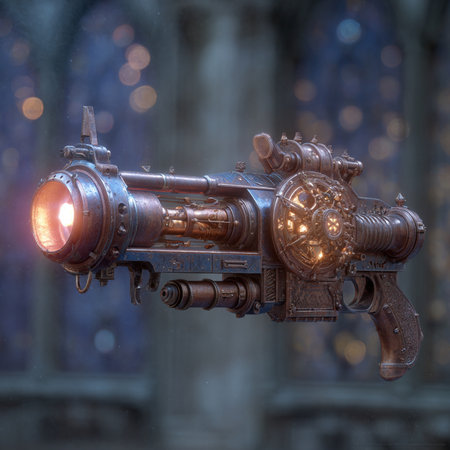 Vintage gun on the background of the Cathedral of Cologne, Germanyの素材