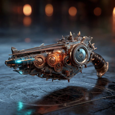 Steampunk robot with gears and cogwheels. 3d renderingの素材