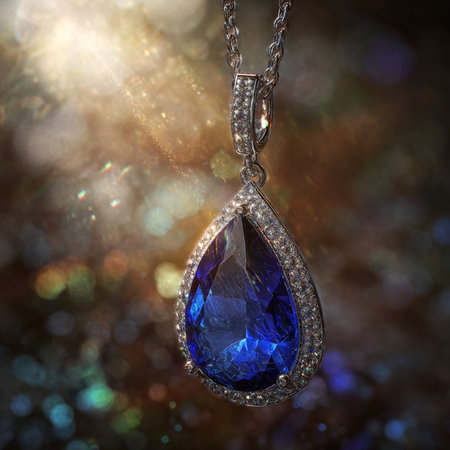 Jewelry pendant with blue sapphire on bokeh backgroundの素材