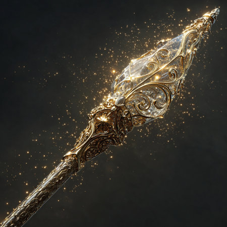 golden magic wand on a black background. 3d illustration.の素材