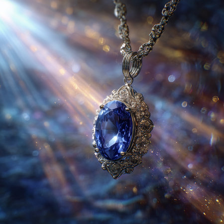 jewelry pendant with blue sapphire on a dark backgroundの素材