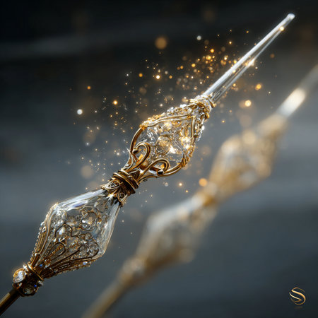 Glasses of champagne with golden sparkles on a dark background.の素材