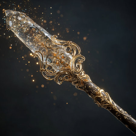 Vintage magic wand on black background. 3d render illustration.の素材