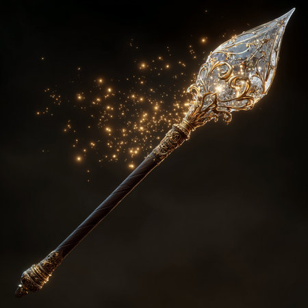 Luxury medieval spear on a black background. 3d renderingの素材