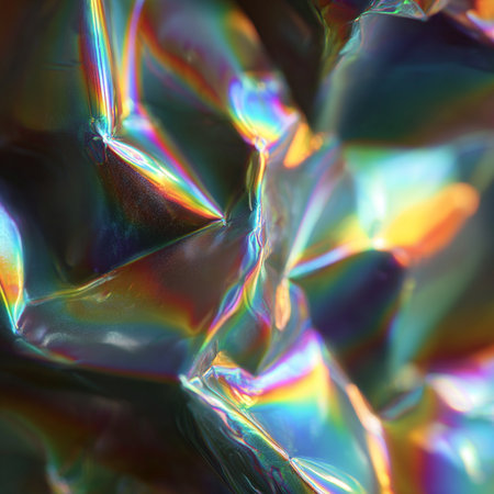 Holographic foil texture as a background. Macro image with selective focusの素材