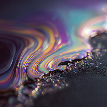 abstract colorful background, macro photo, water drops on black surfaceの素材